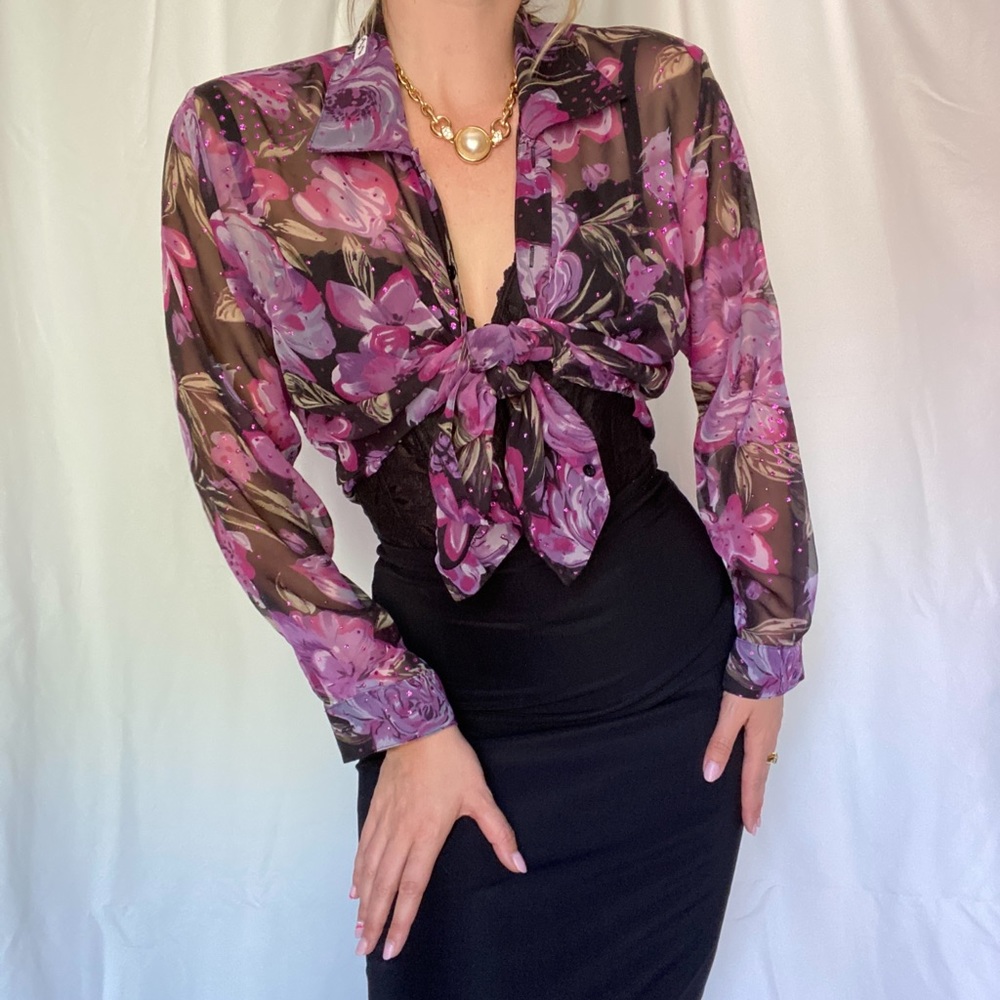 Floral sheer button up 🌸